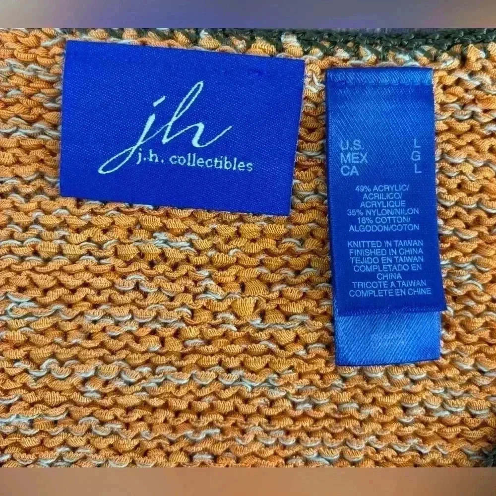 J.H. Collectibles Knit Cardigan Sweater Women’s Lg Orange Green 3/4 Sleeve NWT - Picture 8 of 11